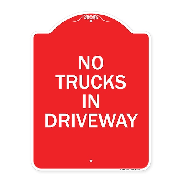 Driveway Sign No Trucks in Driveway, Red & White Aluminum Sign, 18" x 24", RW-1824-24124